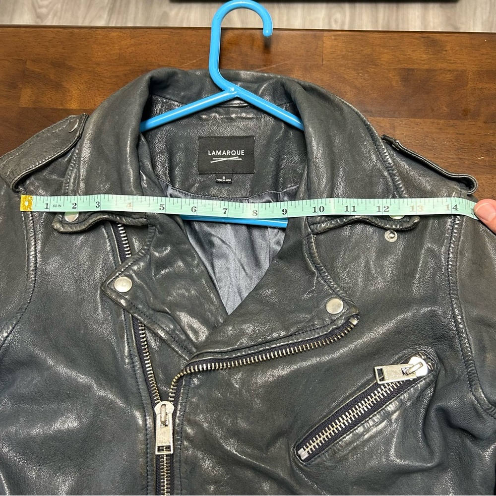 Lamarque Megumi Leather Moto Jacket in Dark Navy Blue Size Small - Picture 13 of 16